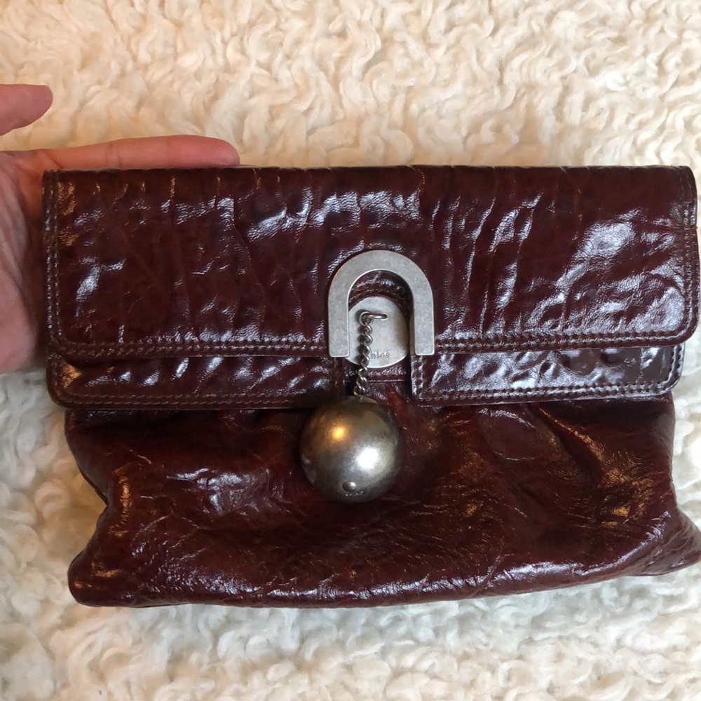 Chloe Patent leather burgundy clutch